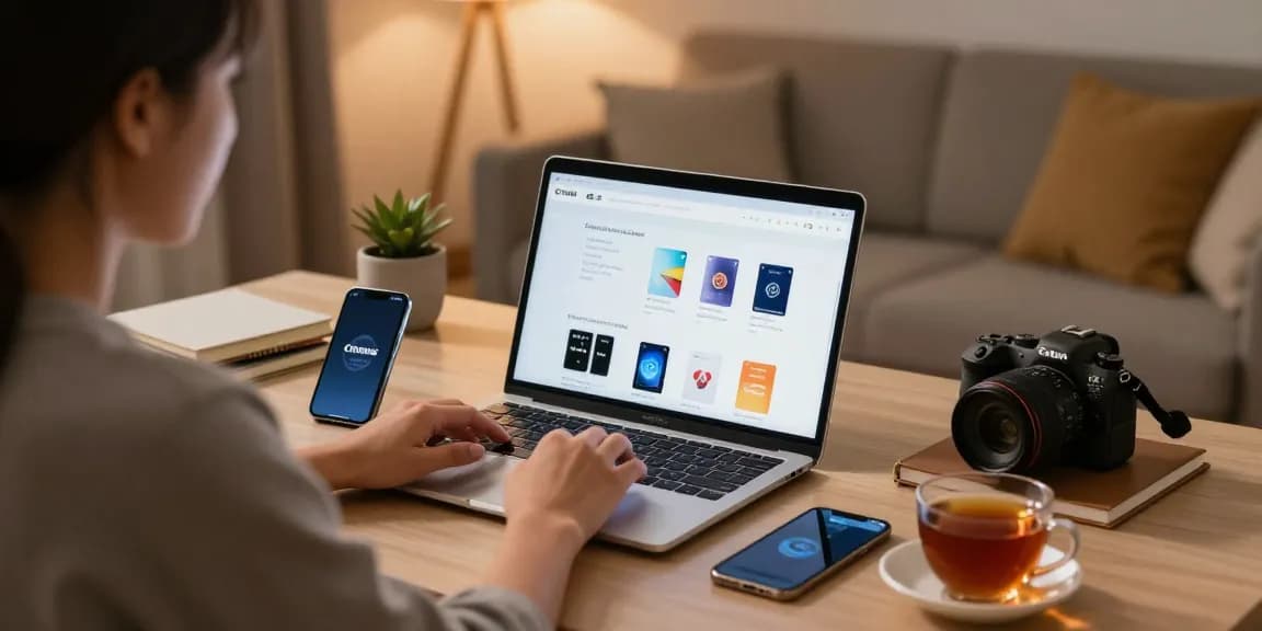 Customer exploring clone cards for sale in a cozy home office.