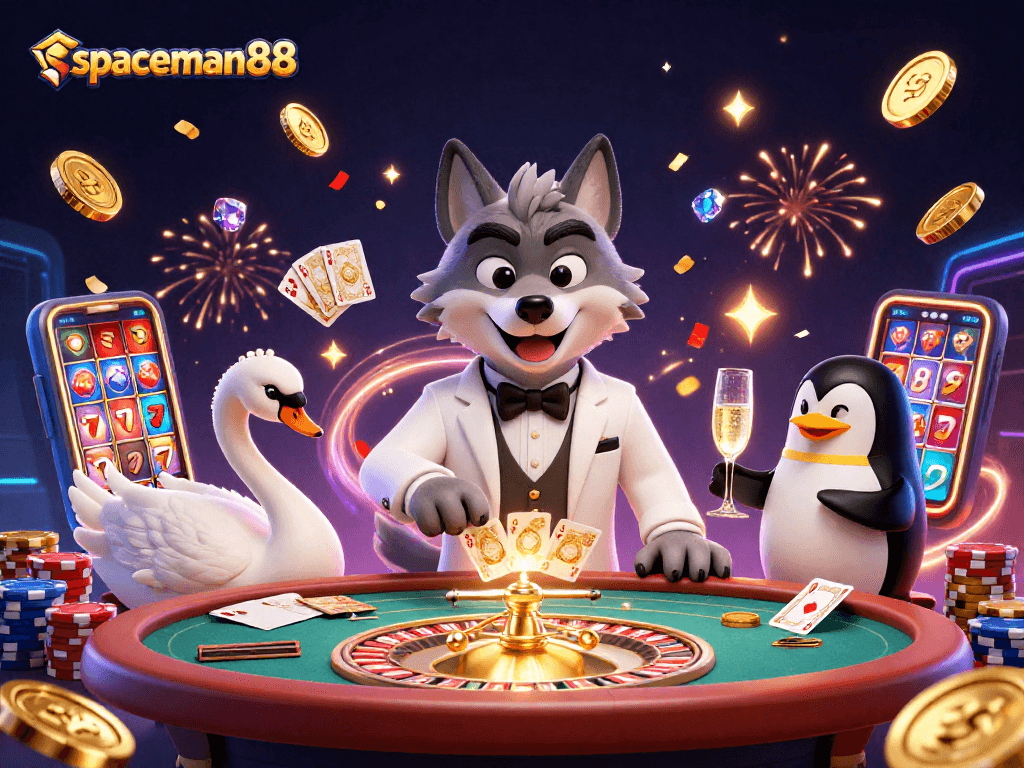 Experience gaming excitement with spaceman88 featuring vibrant casino characters and dynamic slot elements.