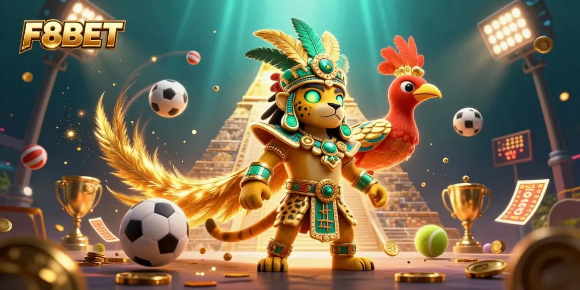Experience thrilling gameplay with F8BET featuring a dynamic 3D Mayan scene filled with sports elements.