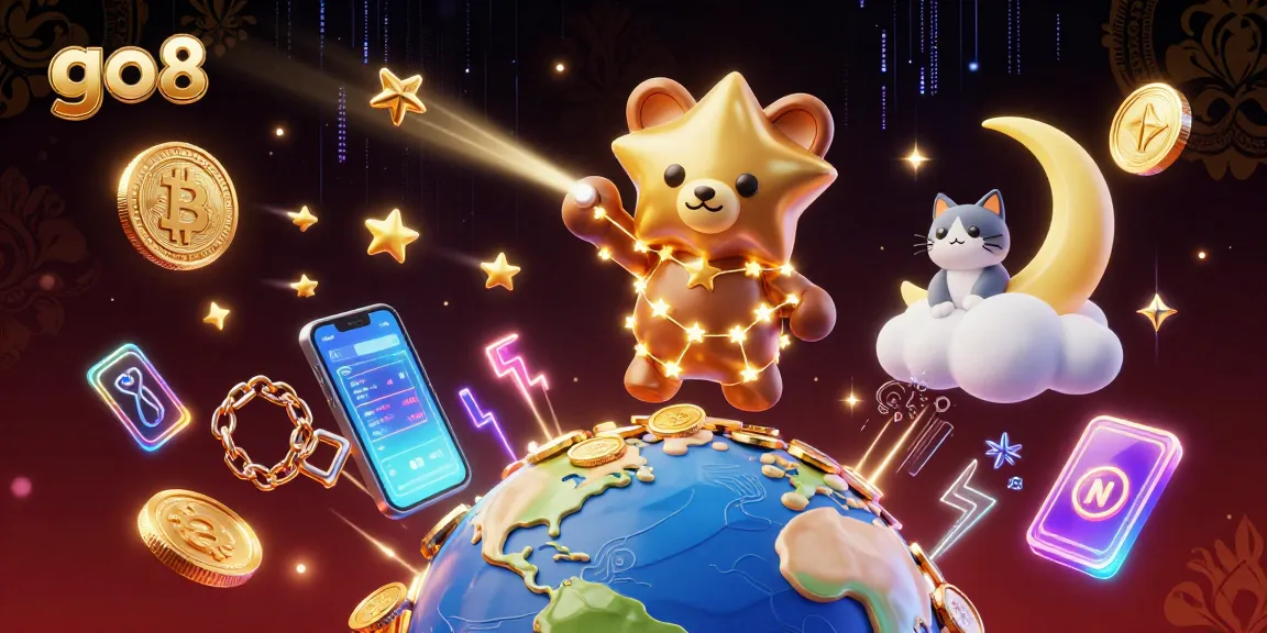 Engage in exciting games at go8 while catching golden stars alongside crypto coins in this vibrant casino scene.