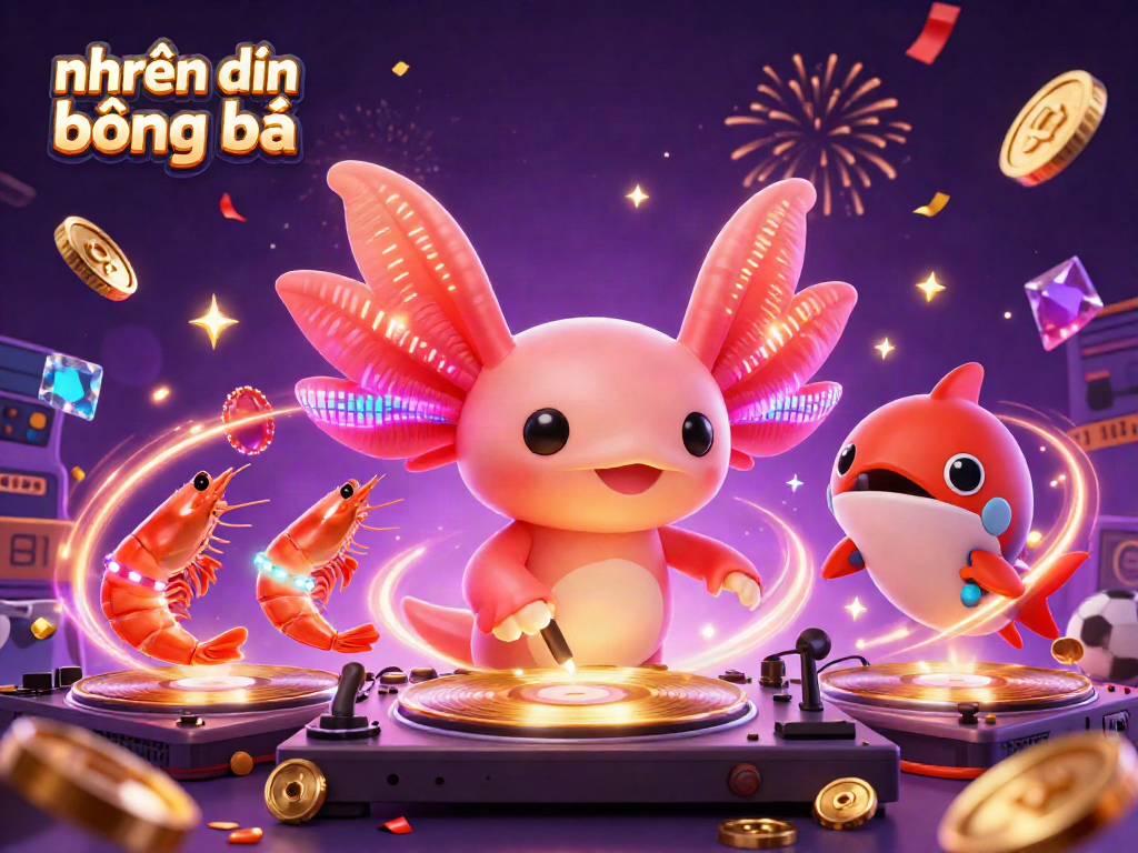Engaging scene showcasing nhận định bóng đá with a DJ axolotl and vibrant casino elements