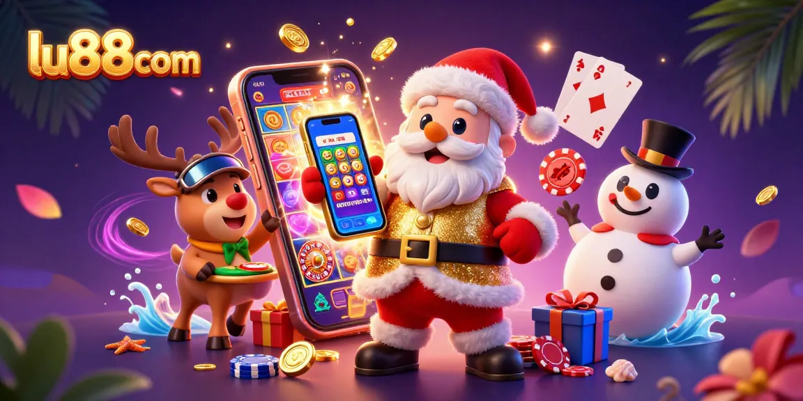Experience exciting gameplay with lu88com in a festive casino atmosphere featuring Santa and friends.