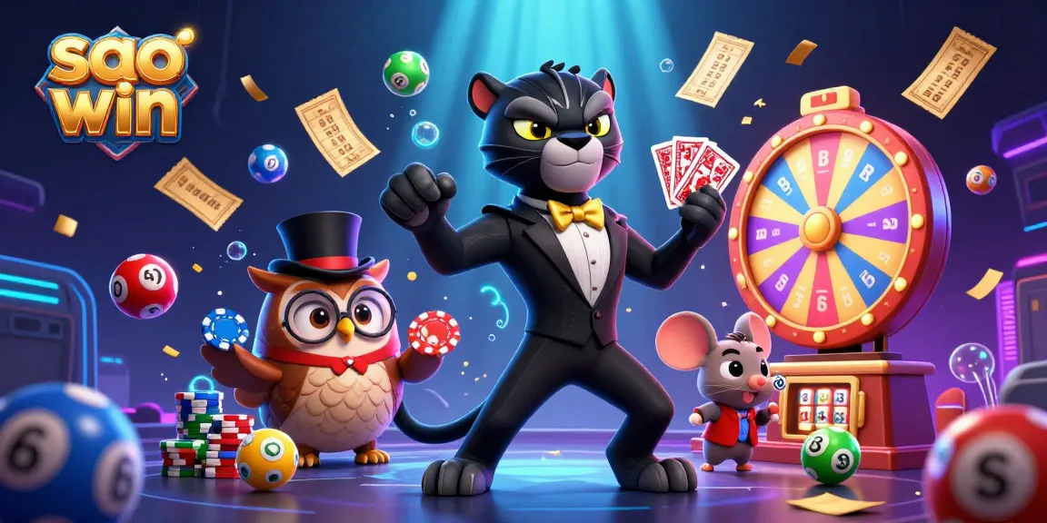 saowin showcases vibrant casino fun with characters enjoying games, featuring lucky symbol interactions