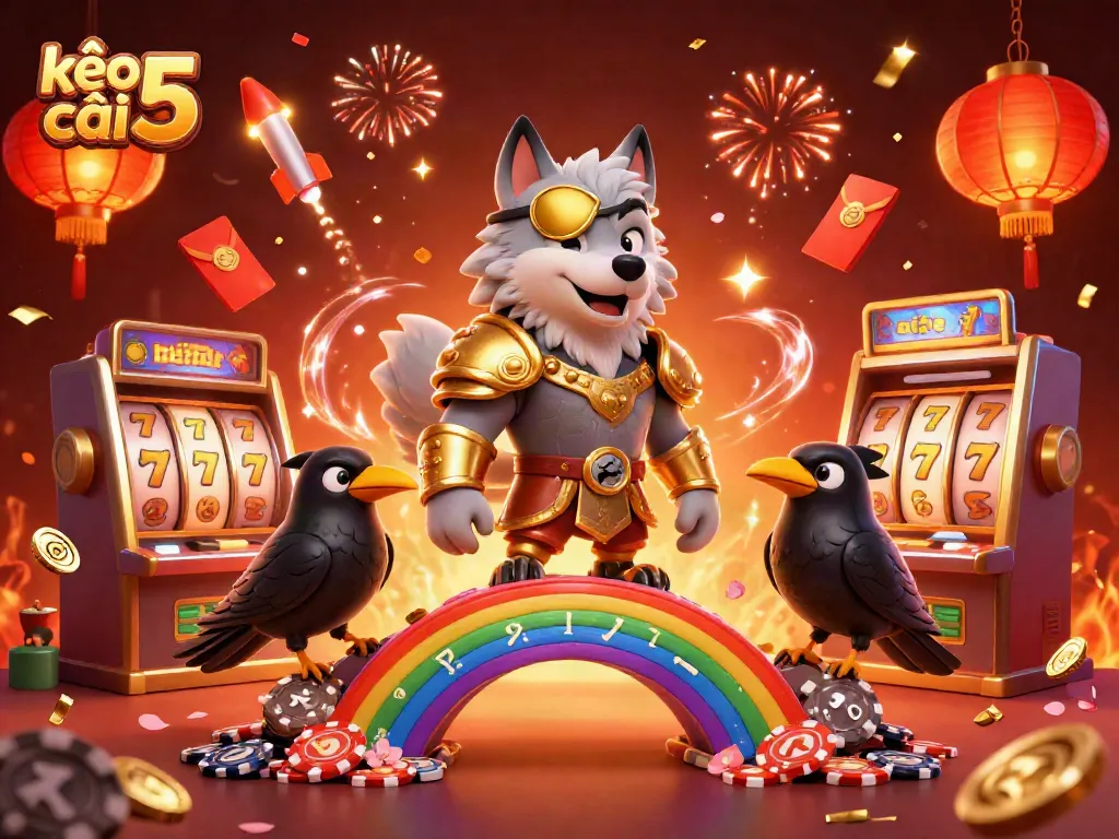 Experience thrilling action with kèo nhà cái 5 in a vibrant casino setting packed with characters and game elements.