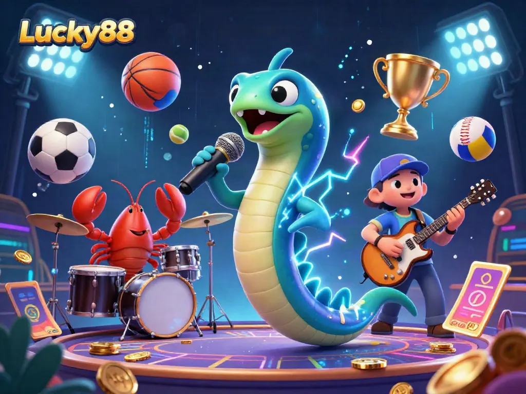 Engage with Lucky88's electrifying casino experience featuring a DJ eel and band performing underwater.
