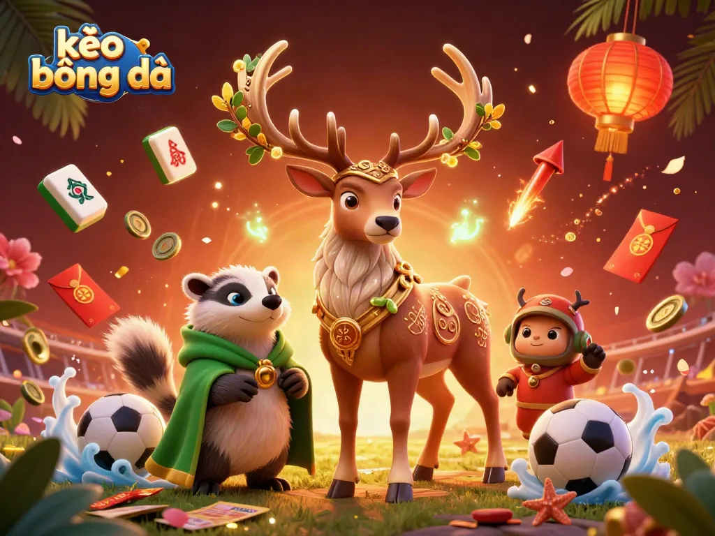 Engage in kèo bóng đá action with a druid stag and badger amidst sports betting symbolism.
