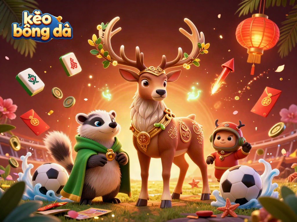 Engage in kèo bóng đá action with a druid stag and badger amidst sports betting symbolism.