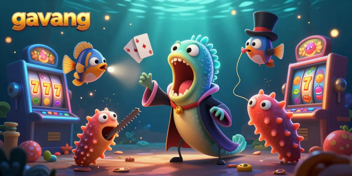 Experience the thrill of gavang with a 3D cartoon scene depicting an underwater magical casino atmosphere.