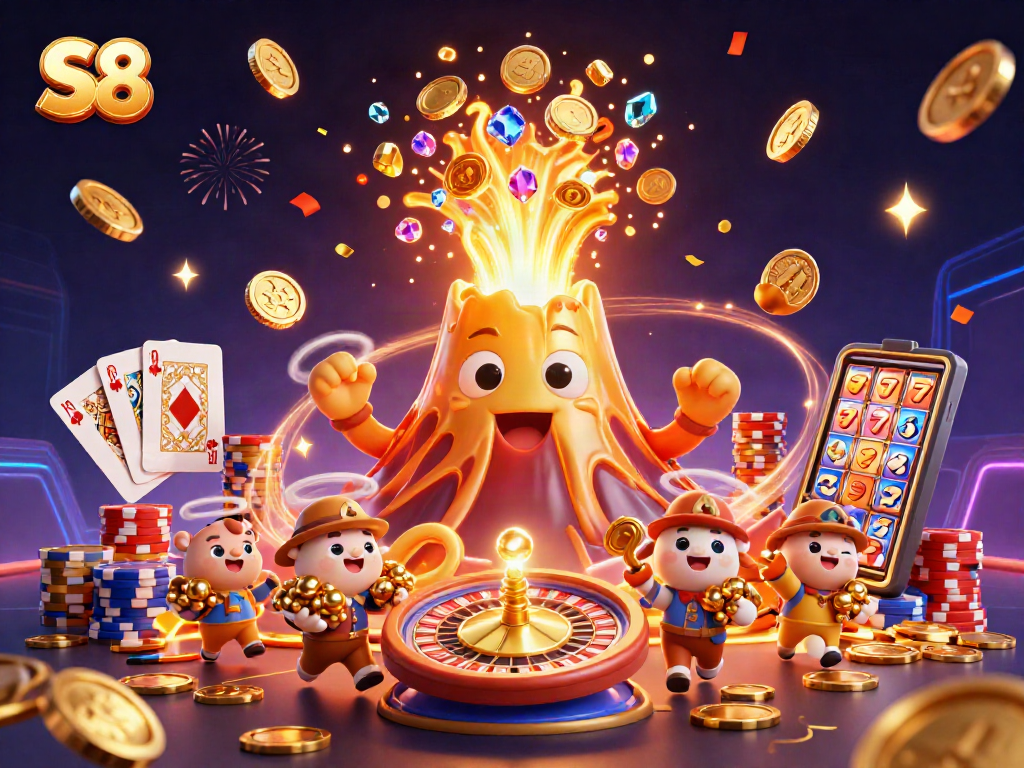 Engage in thrilling S8 casino excitement with golden treasures and dynamic gaming elements.
