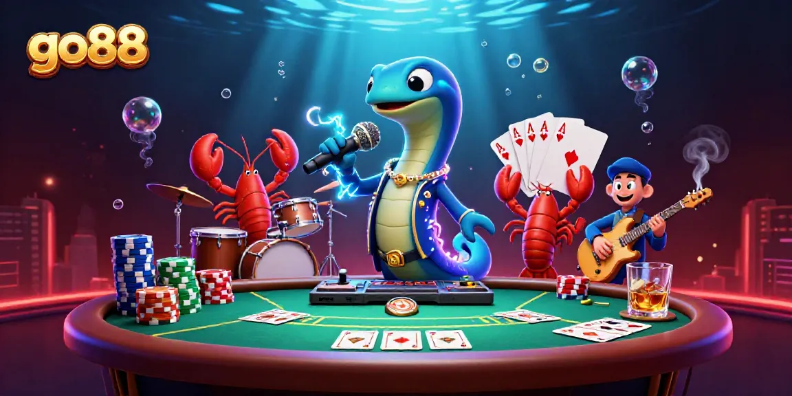 Experience the vibrant underwater casino with go88 as the electric eel DJ performs while winning players celebrate their poker hand.