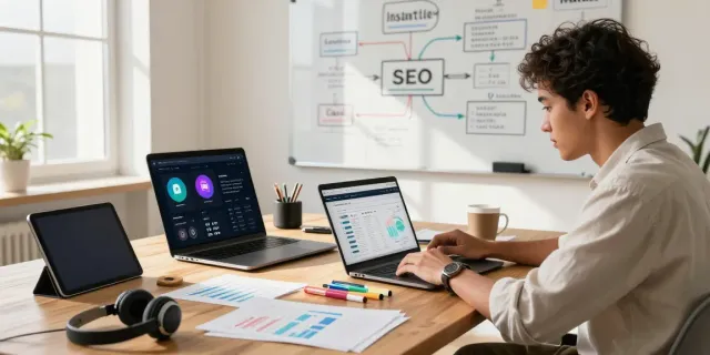 Content strategist working on instant indexing strategies in a modern workspace.