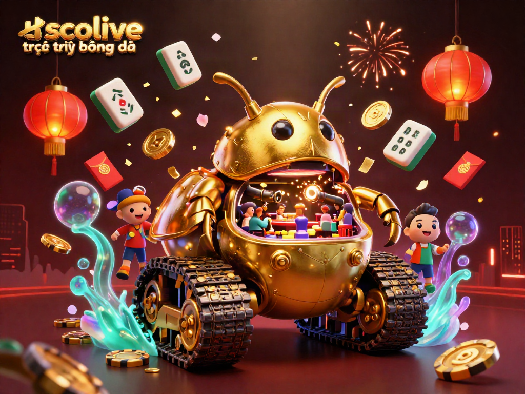 Experience socolive trực tiếp bóng đá with thrilling visuals of a vibrant casino scene featuring a golden beetle tank.
