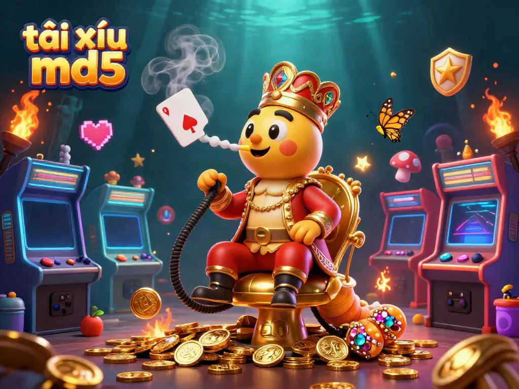 Engage with the vibrant scene of tài xỉu md5 featuring a sultan caterpillar character and gaming elements.