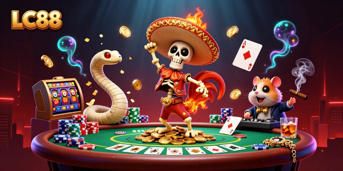 Experience excitement at LC88 with a 3D carnival of gaming characters dancing on golden coins.