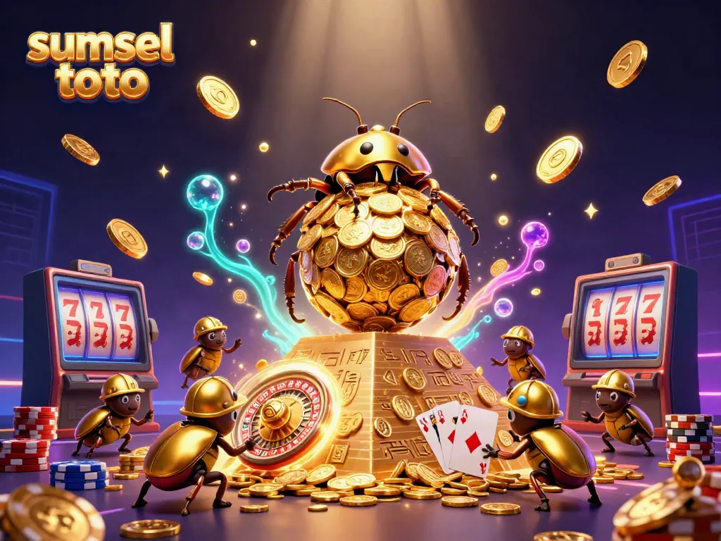Experience exciting slot adventures with sumsel toto in a rich 3D casino-themed illustration.