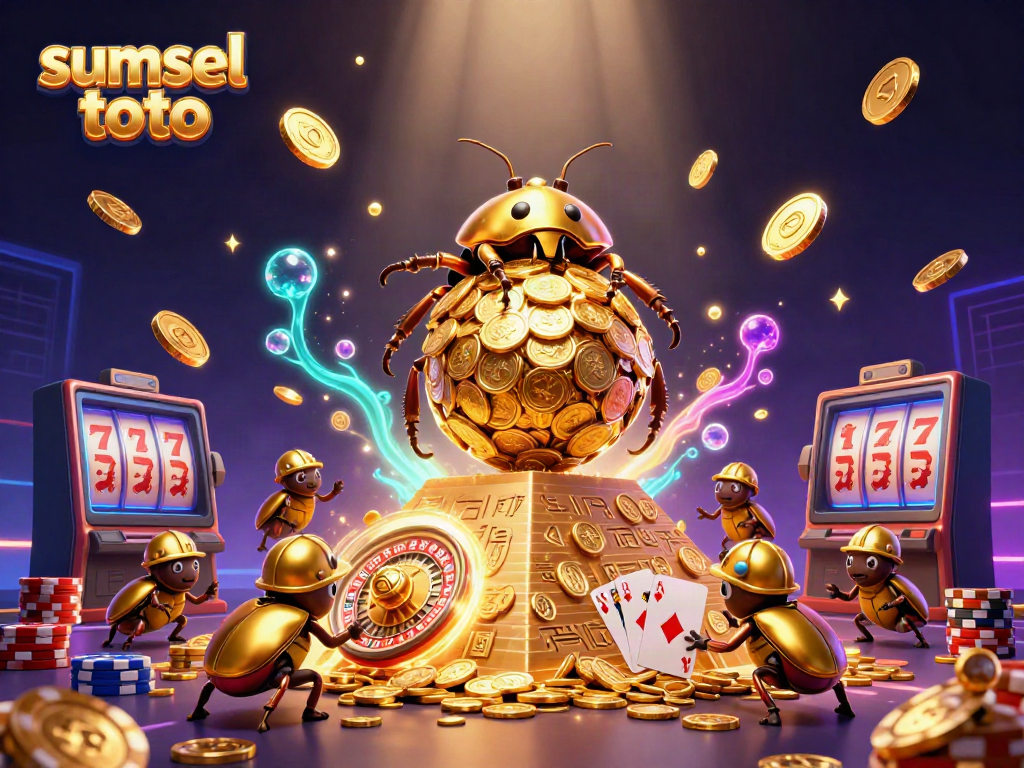 Experience exciting slot adventures with sumsel toto in a rich 3D casino-themed illustration.