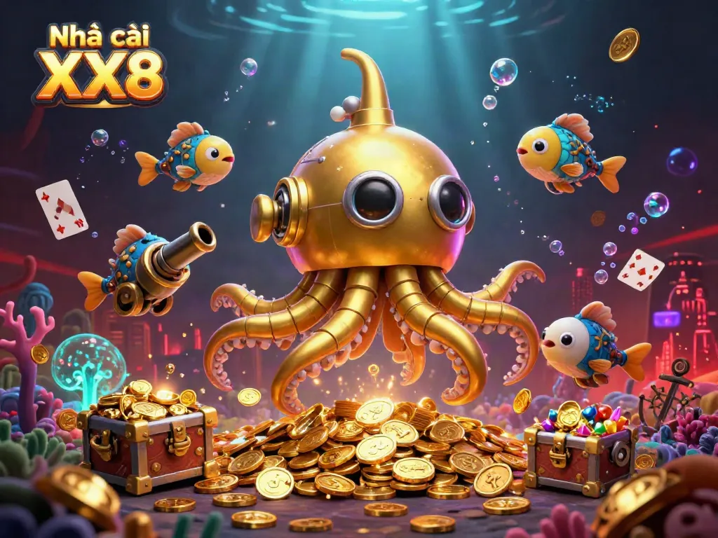 Engage with thrilling games at Nhà cái XX8, showcasing a vibrant underwater casino adventure.