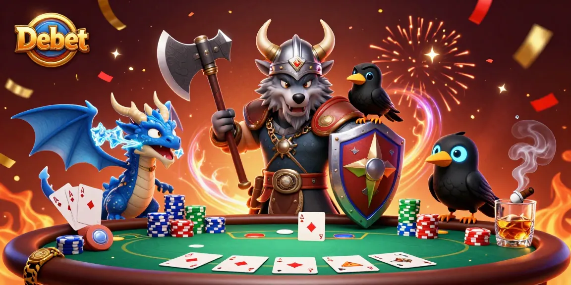 Join the action with Debet at a vibrant poker table featuring iconic characters and thrilling game elements.