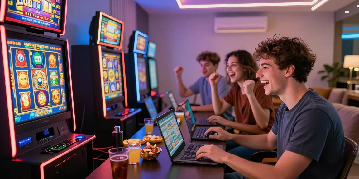 Players engaging with situs slot deposit 10 ribu online games in a vibrant gaming room.