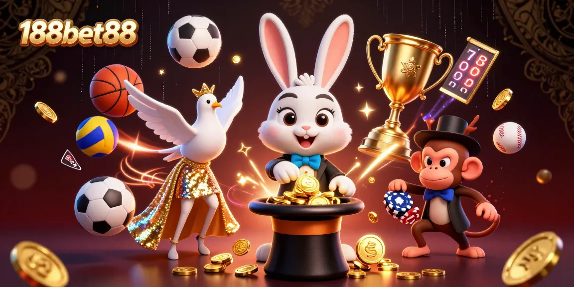 Experience excitement with 188bet88 as the magician rabbit reveals golden coins in a vibrant casino scene.
