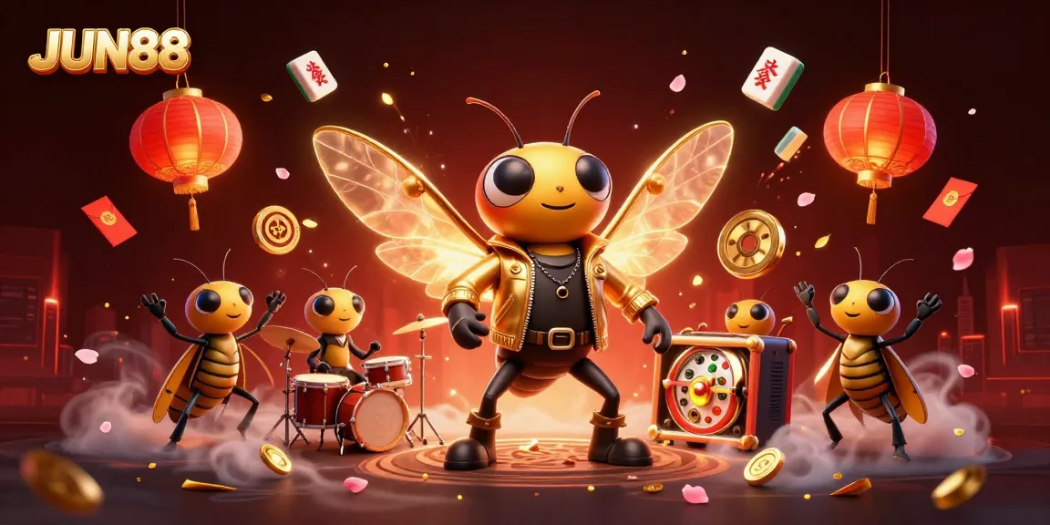 Experience thrilling casino excitement with JUN88's animated rock star and vibrant elements.