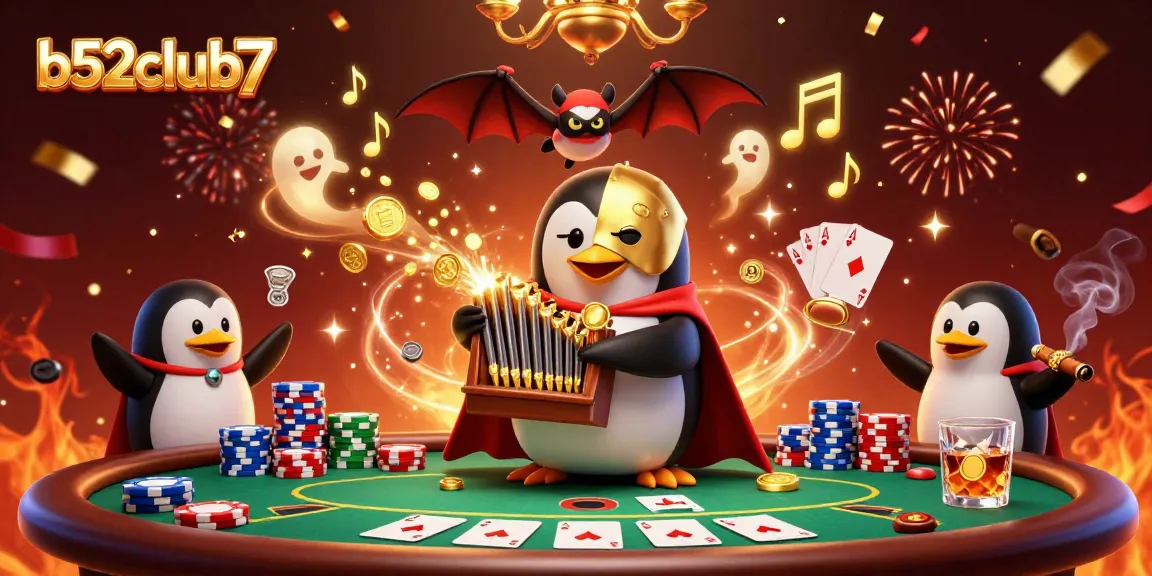Experience thrilling gameplay at b52club7 with a vibrant, animated casino scene featuring poker elements.