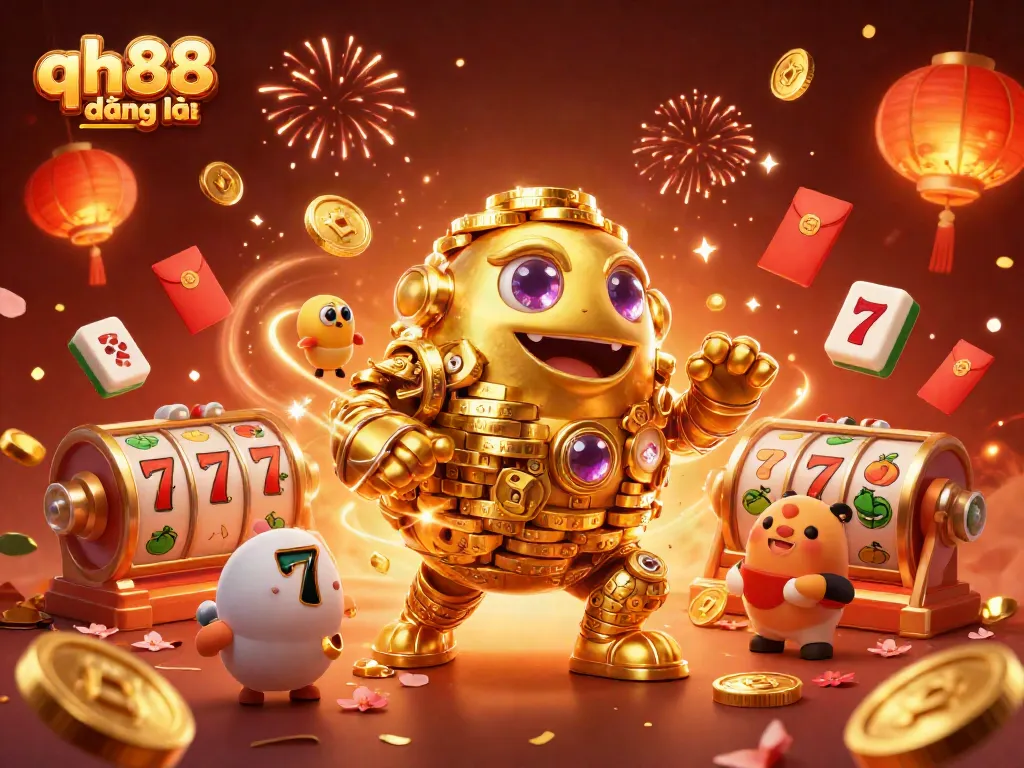 Engage in qh88 đăng nhập with vibrant casino themes featuring a golden golem and slot elements.