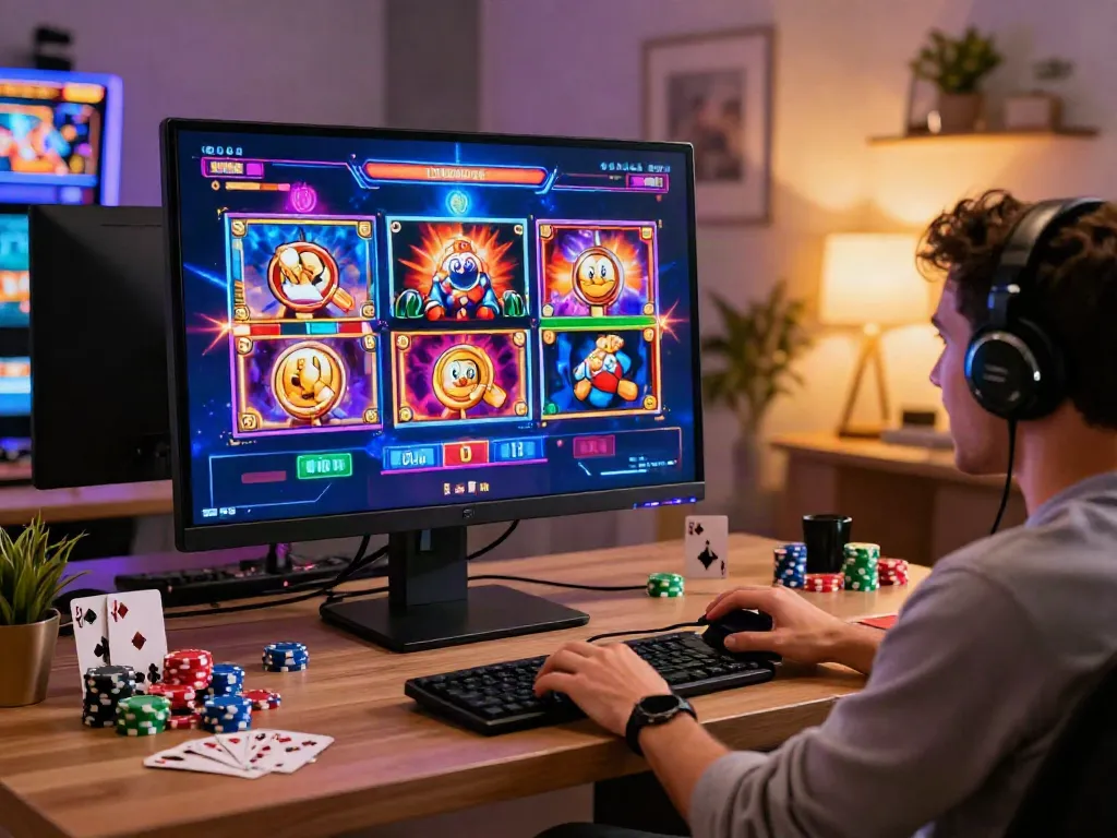 Exciting scene showcasing the best casinos not on GamStop with a player celebrating wins in a vibrant gaming setup.