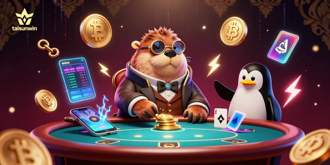 Experience thrilling gaming at taisunwin with a vibrant underwater poker scene featuring colorful characters and crypto elements.