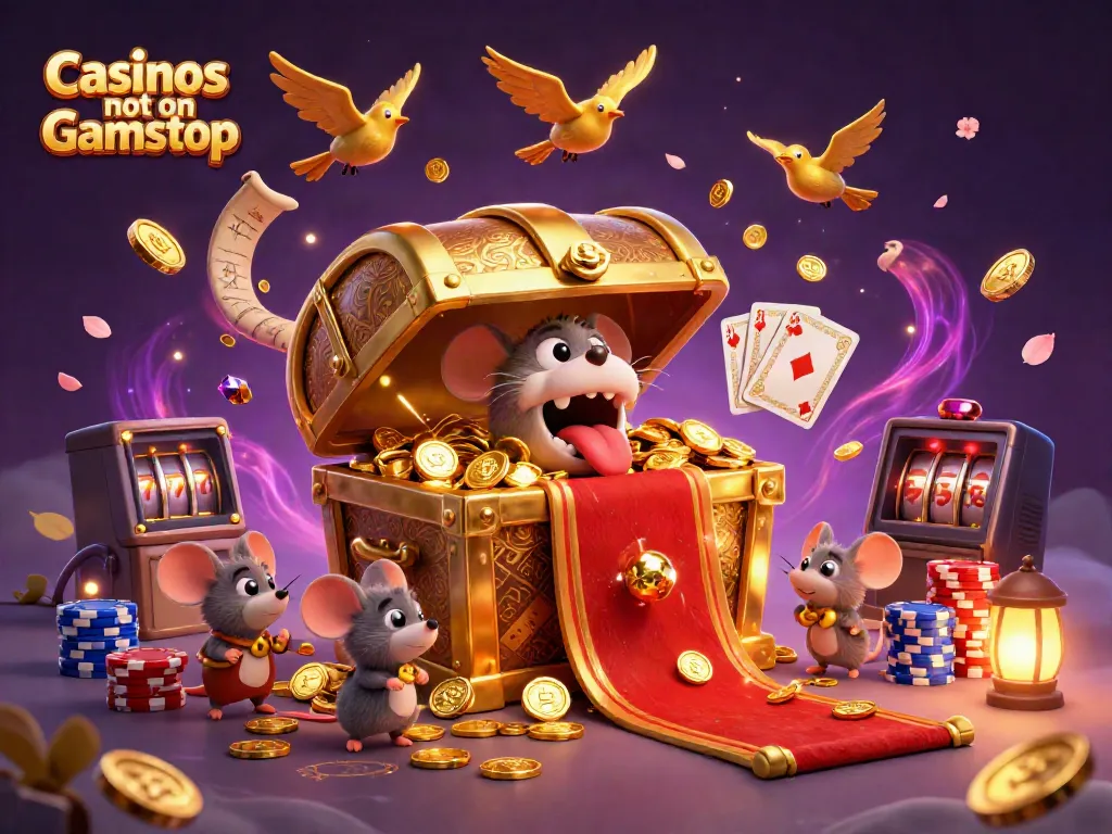 Experience thrilling gameplay at Casinos not on Gamstop with a vibrant 3D treasure scene.