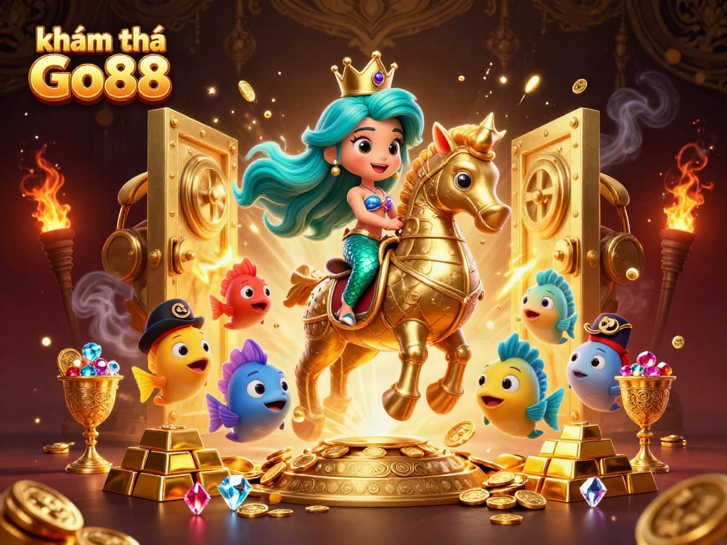Engage with thrilling games at khám phá Go88 through an enchanting mermaid scene filled with treasures.