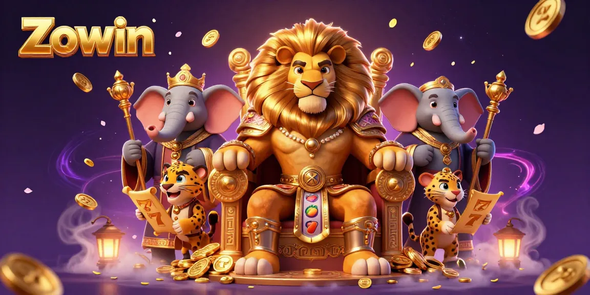 Experience the vibrant Zowin casino world with a royal lion king, elephant advisor, and cheetah messenger.