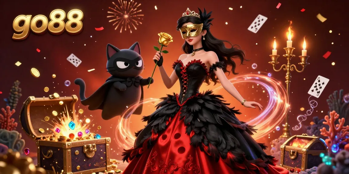 Experience thrills at go88, visualizing a glamorous casino scene filled with gold coins and vibrant colors.