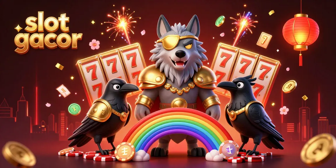 Experience thrilling slot gacor excitement with our dynamic 3D illustration capturing Odin and ravens amidst vibrant casino elements.