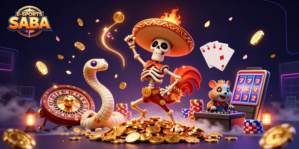 Engage with E-SPORTS SABA: Animated scene with characters celebrating amidst casino elements.