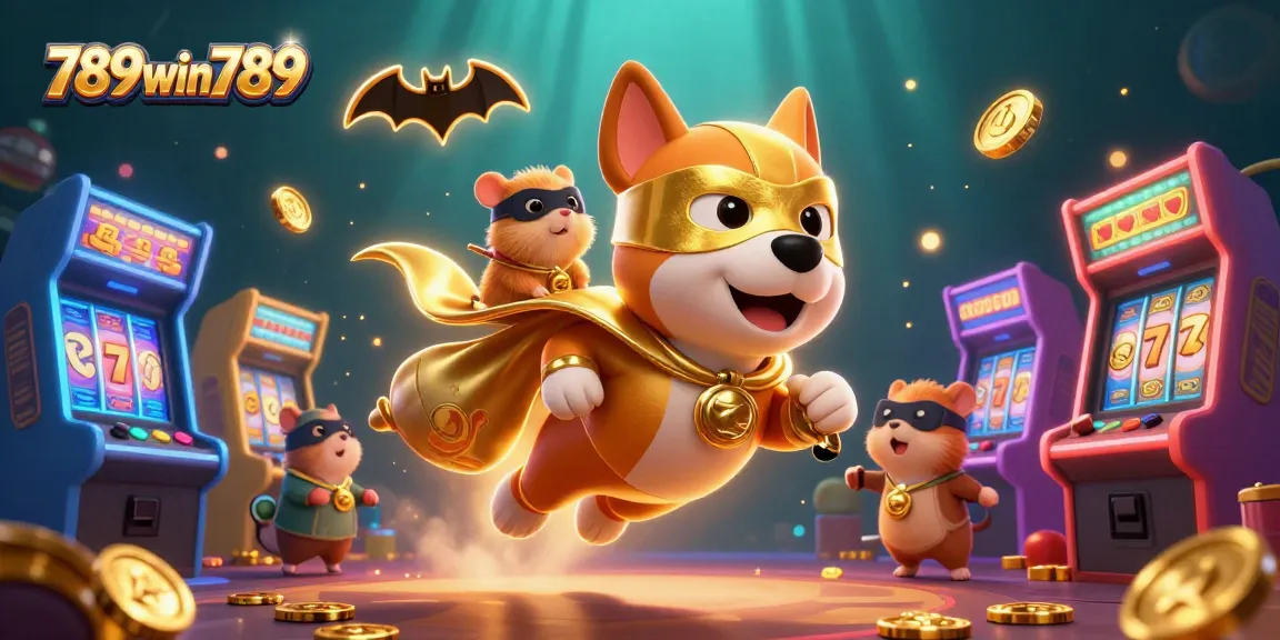 Experience thrilling wins at 789win789 with a vibrant casino adventure featuring a superhero dog.