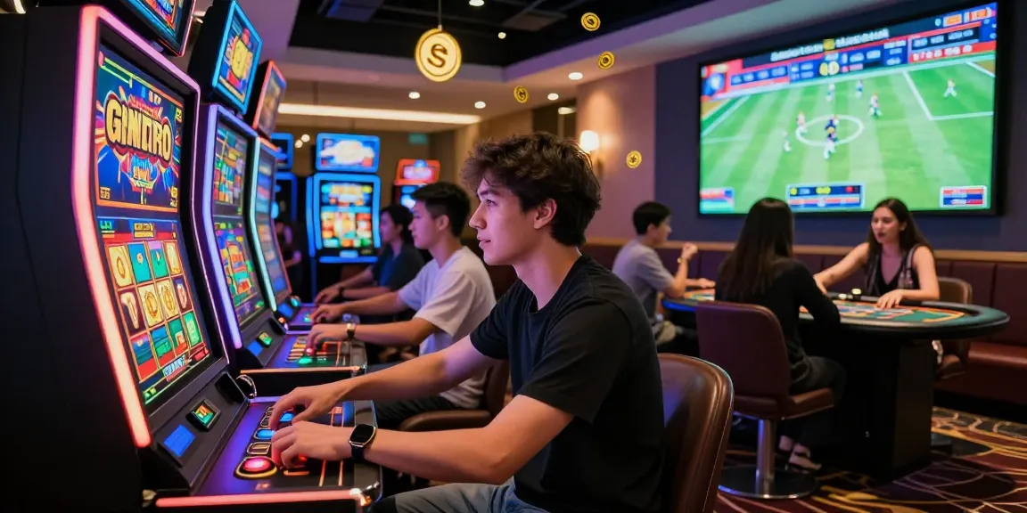 Engaged players enjoying slot gacor at a vibrant online casino, showcasing excitement and winning atmosphere.