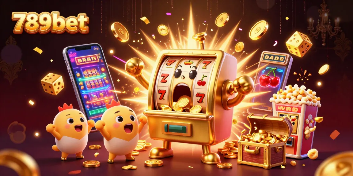 Experience the excitement of 789bet with vibrant slot machines and golden coins bursting in celebration.