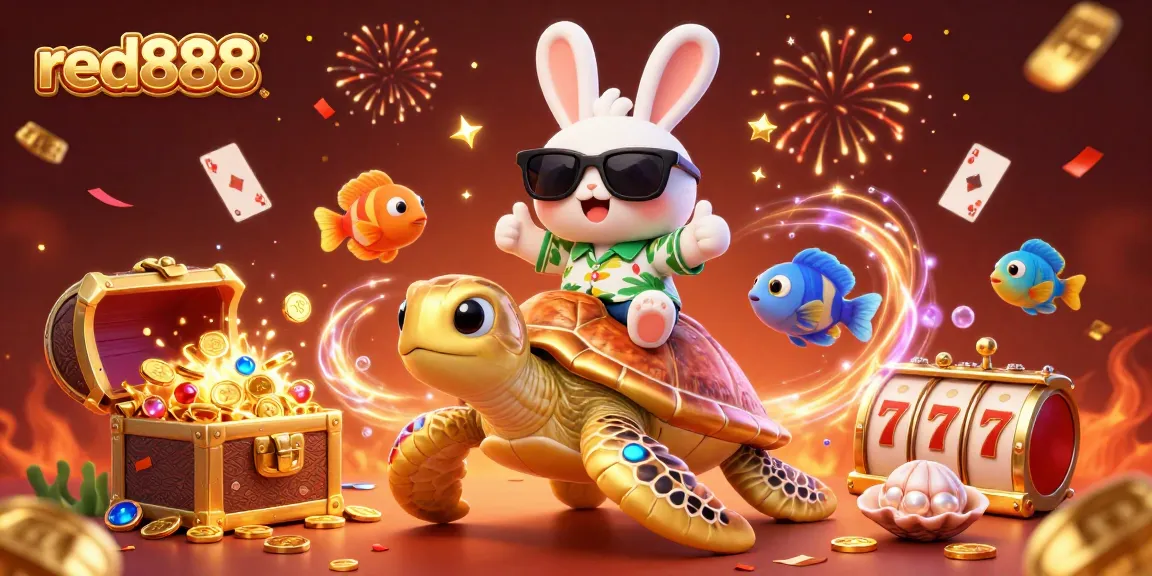 Experience thrilling wins with red888 at a vibrant online casino illustrated scene.