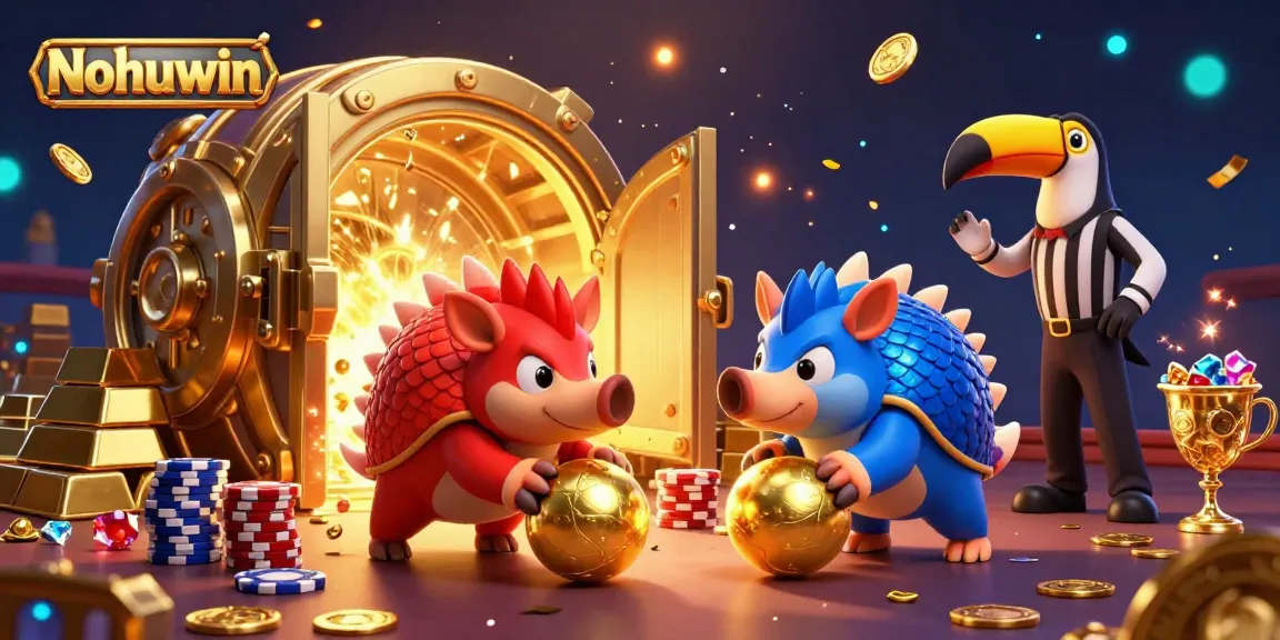 Nohuwin pangolins compete in a vibrant casino setting, showcasing dynamic gaming elements and rich visuals.
