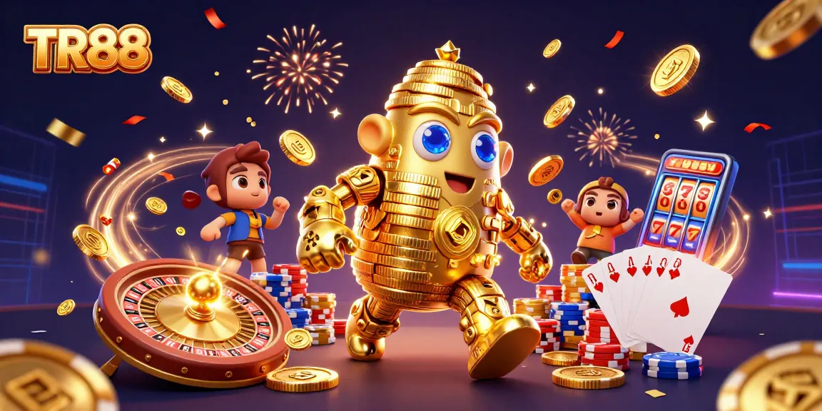 Experience the thrill of TR88 with a captivating 3D casino scene featuring vibrant slots and golden treasures.