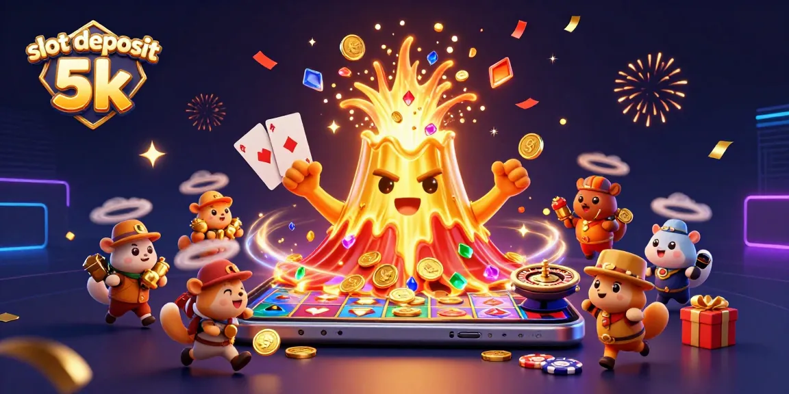 Win big with slot deposit 5k in this vibrant 3D casino illustration showcasing thrilling gaming elements and treasures.