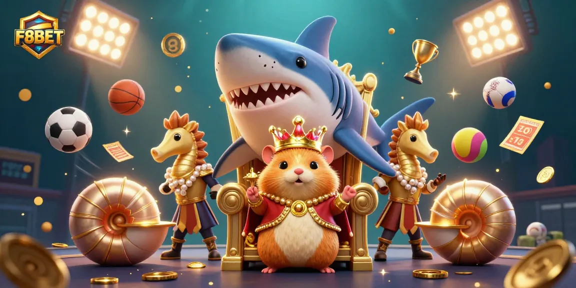 Win with F8BET as the golden hamster king reigns over a thrilling underwater casino scene.