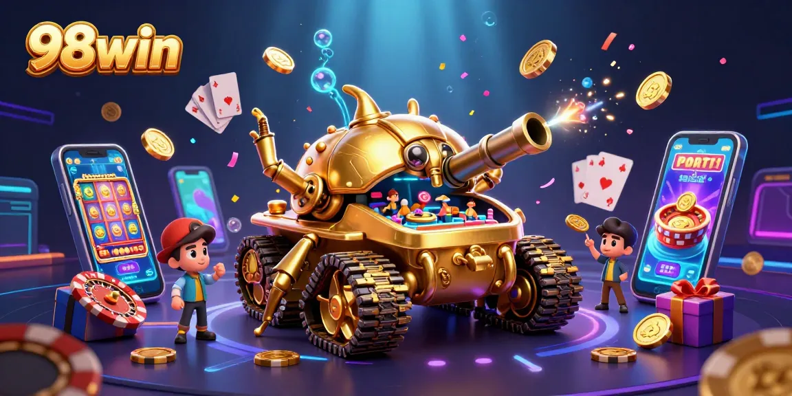 Experience thrilling gameplay with 98win's vibrant digital casino in a dynamic scene.