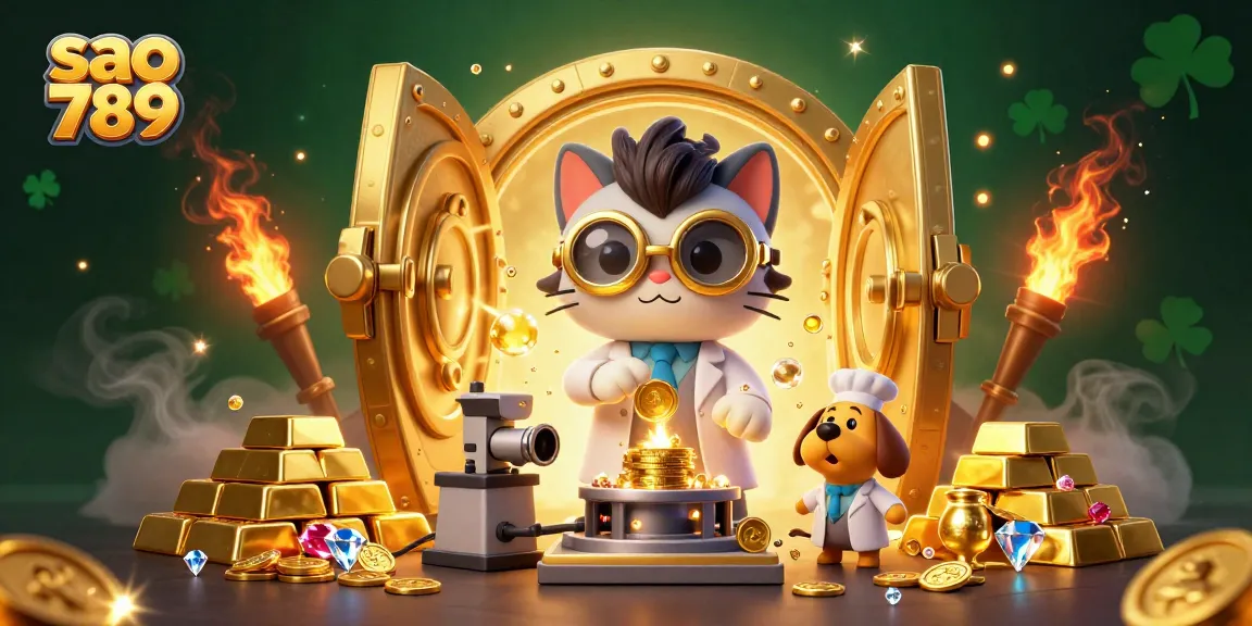 Sao 789 captivates players with the mad scientist cat and dog in a treasure-filled gaming lab.