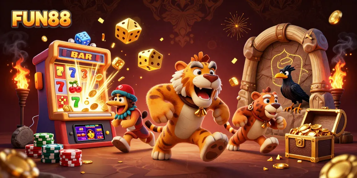 Experience the excitement of FUN88 with a vibrant 3D casino scene showcasing thrilling games.