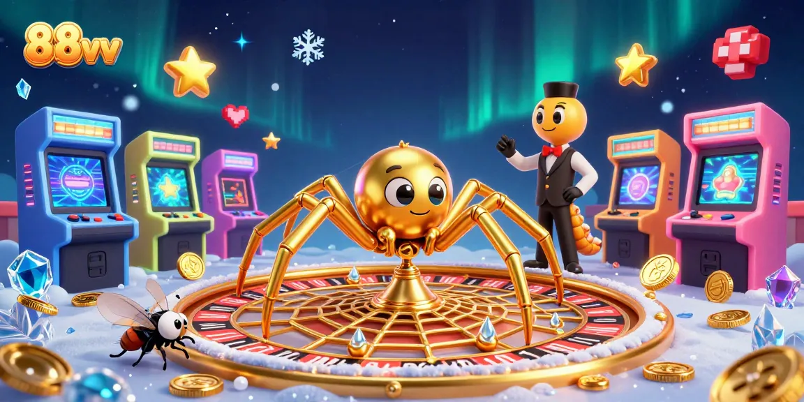 Experience thrilling bets with 88vv's golden spider and vibrant 3D casino atmosphere.