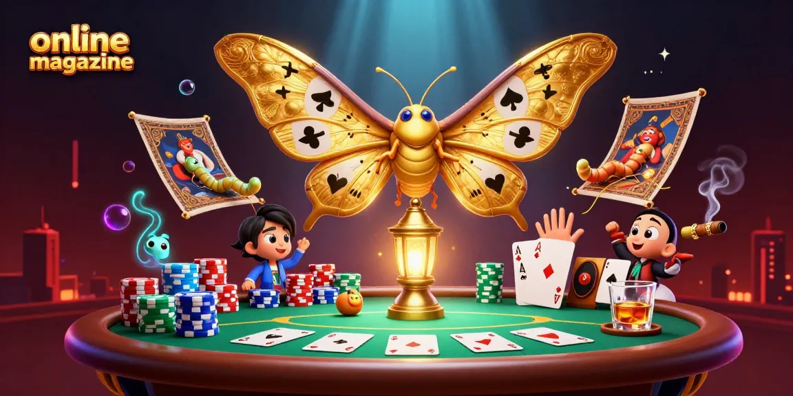Engaging 3D casino scene in an online magazine featuring a majestic moth and poker elements.