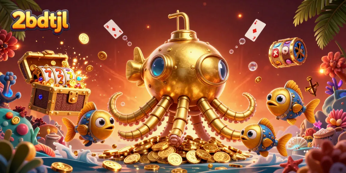 Engage in thrilling gameplay with 2bdtjl, featuring a golden kraken submarine amid slot reels.