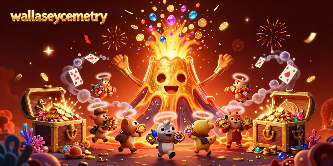 Fleeing animals and a triumphant volcano celebrate at the wallaseycemetery casino event.